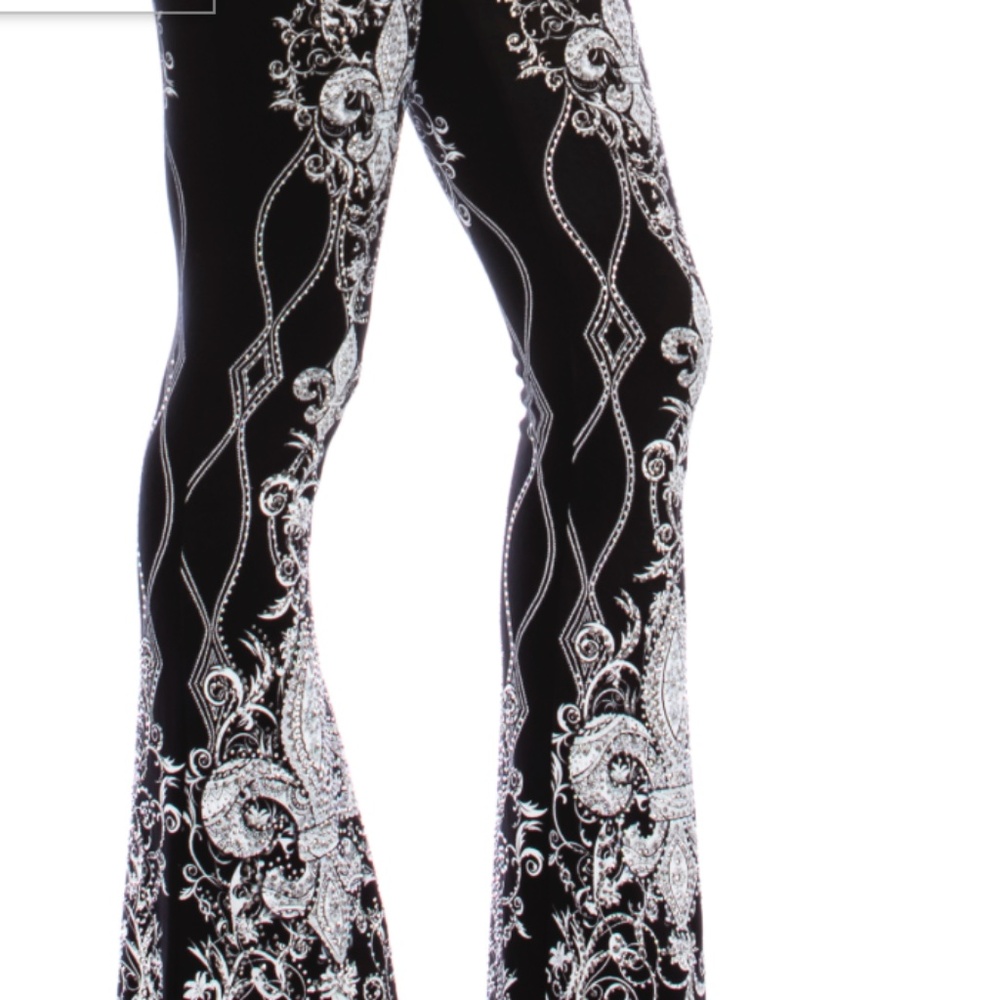 NWT Vocal low rise flair pant with printed design and rhinstones